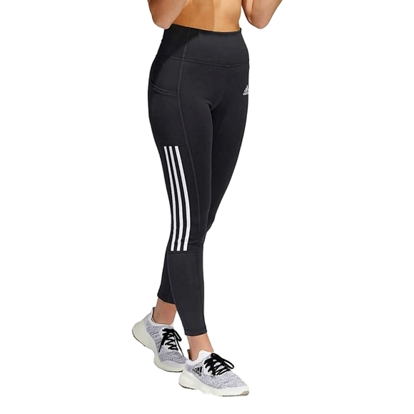 Adidas Women Size Medium White Striped Black Leggings Workout Tights Pant Pocket - Picture 2 of 9